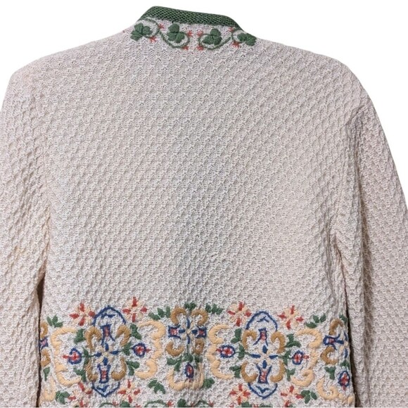 Vintage unbranded cardigan knit embroidered shamrocks clovers open front medium - Picture 7 of 8